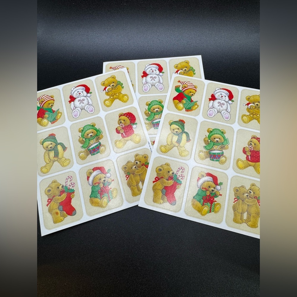 3 Sheets of Eureka Vintage Christmas Teddy Bear Stickers -1 Sticker Missing